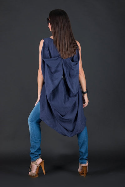 Dark blue Linen Asymmetric Tunic Judy - EUG Fashion EugFashion 