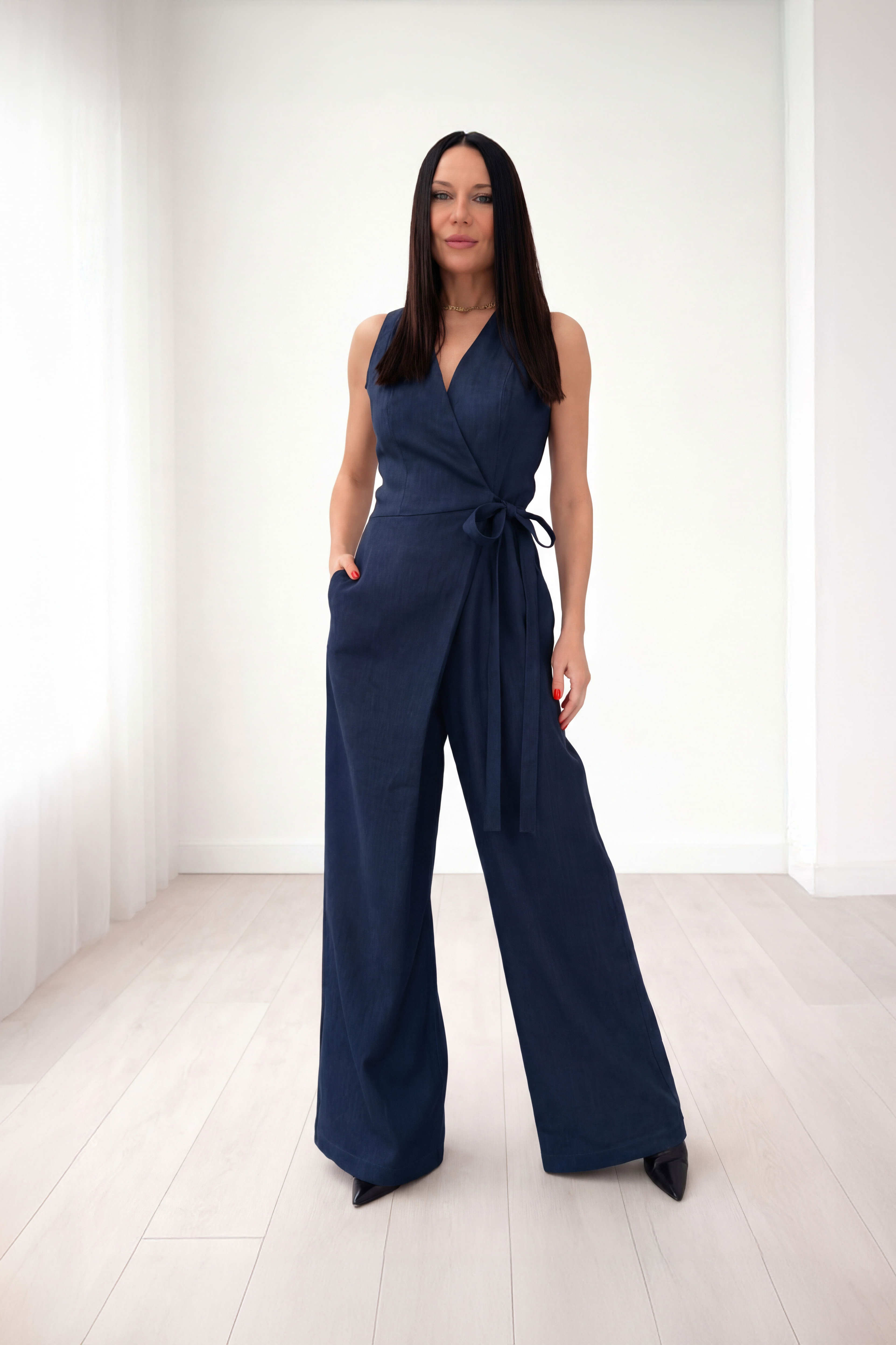 Linen wrap jumpsuit - Eug fashion #navy