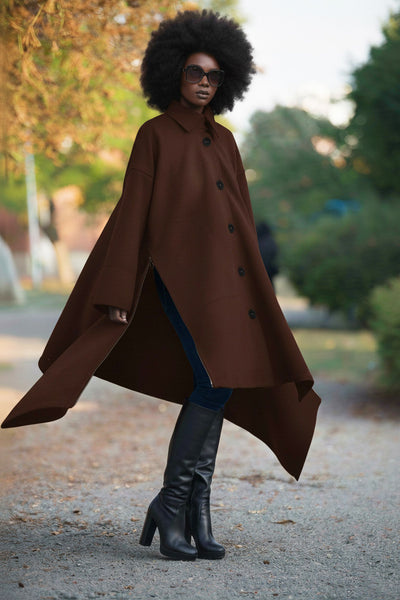 Brown Women Maxi Coat FEDERICA EugFashion 