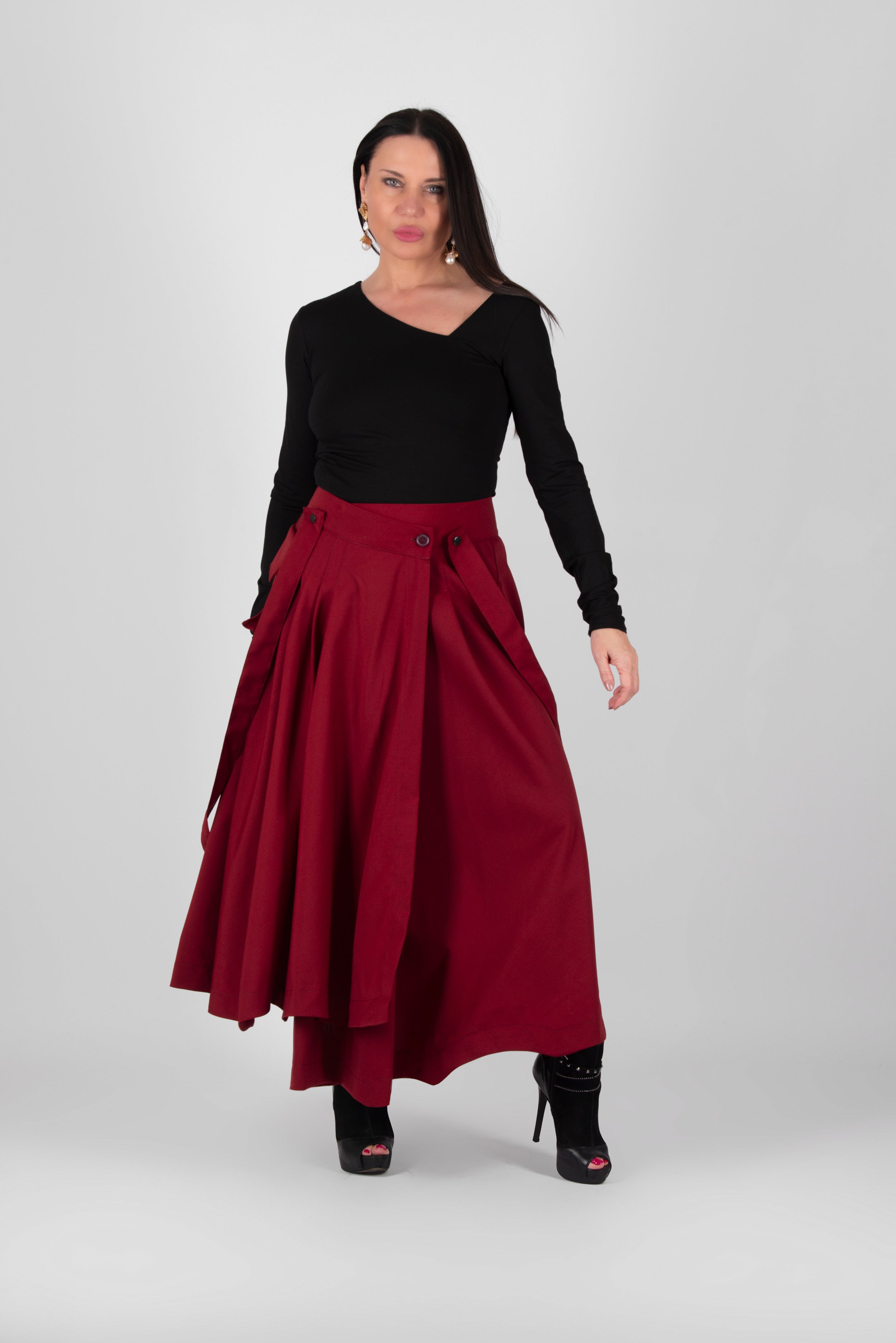 Asymmetrical Long Red Skirt - Zefira - RTS