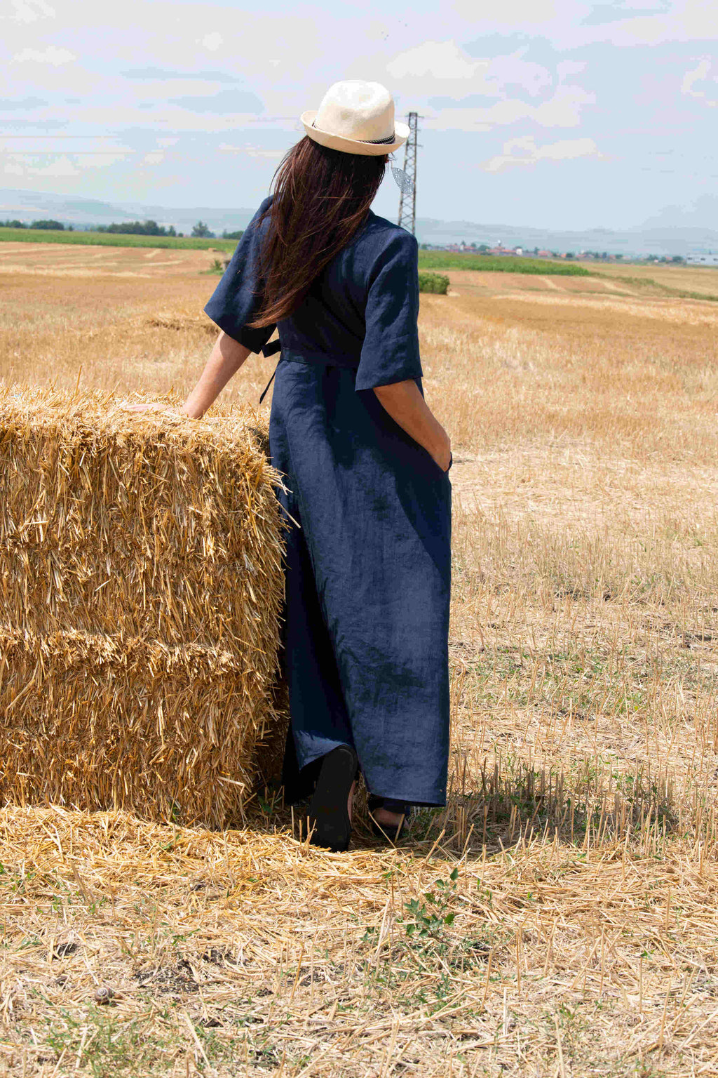 linen wrap summer dress - Eug fashion #dark-blue