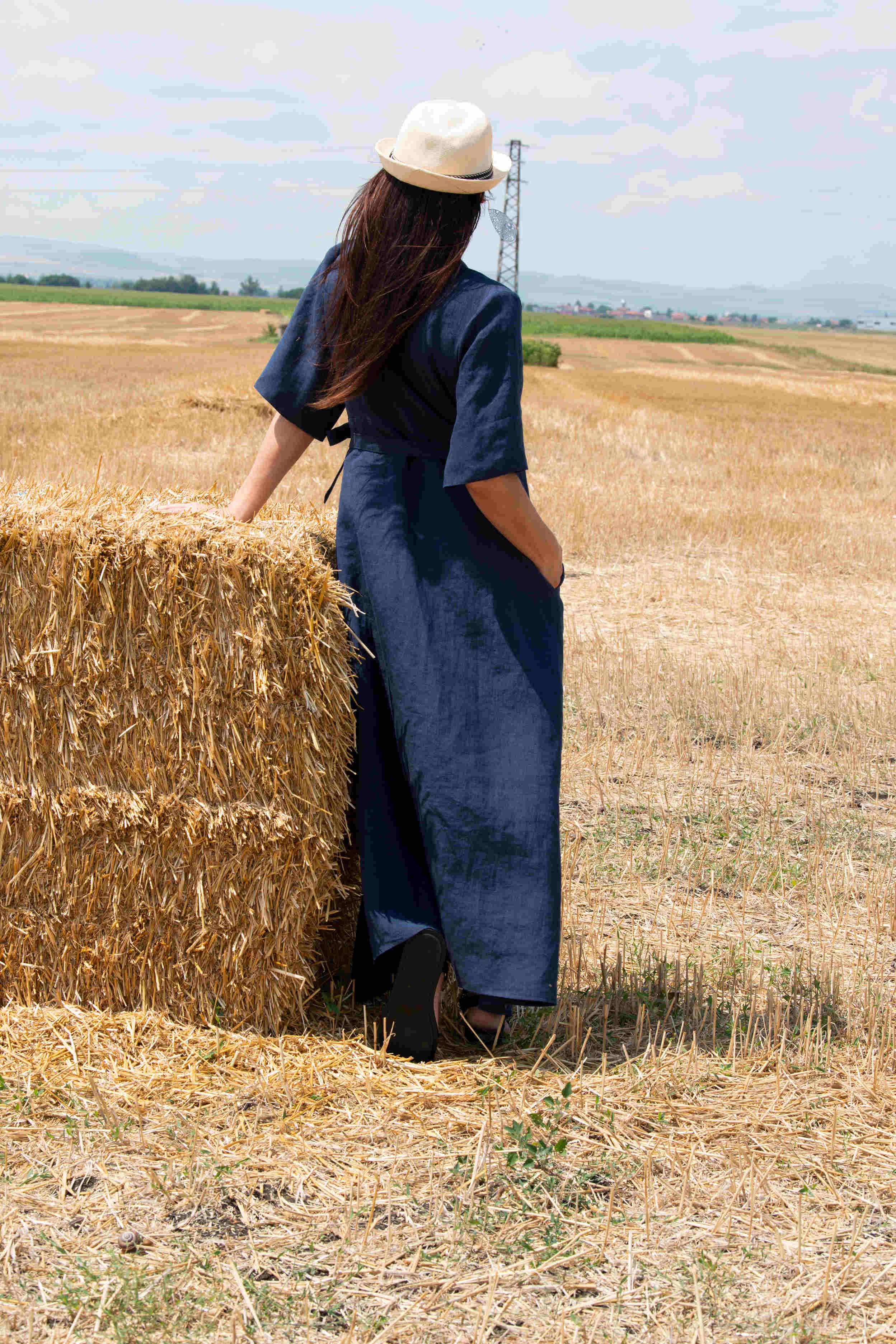 linen wrap summer dress - Eug fashion #dark-blue