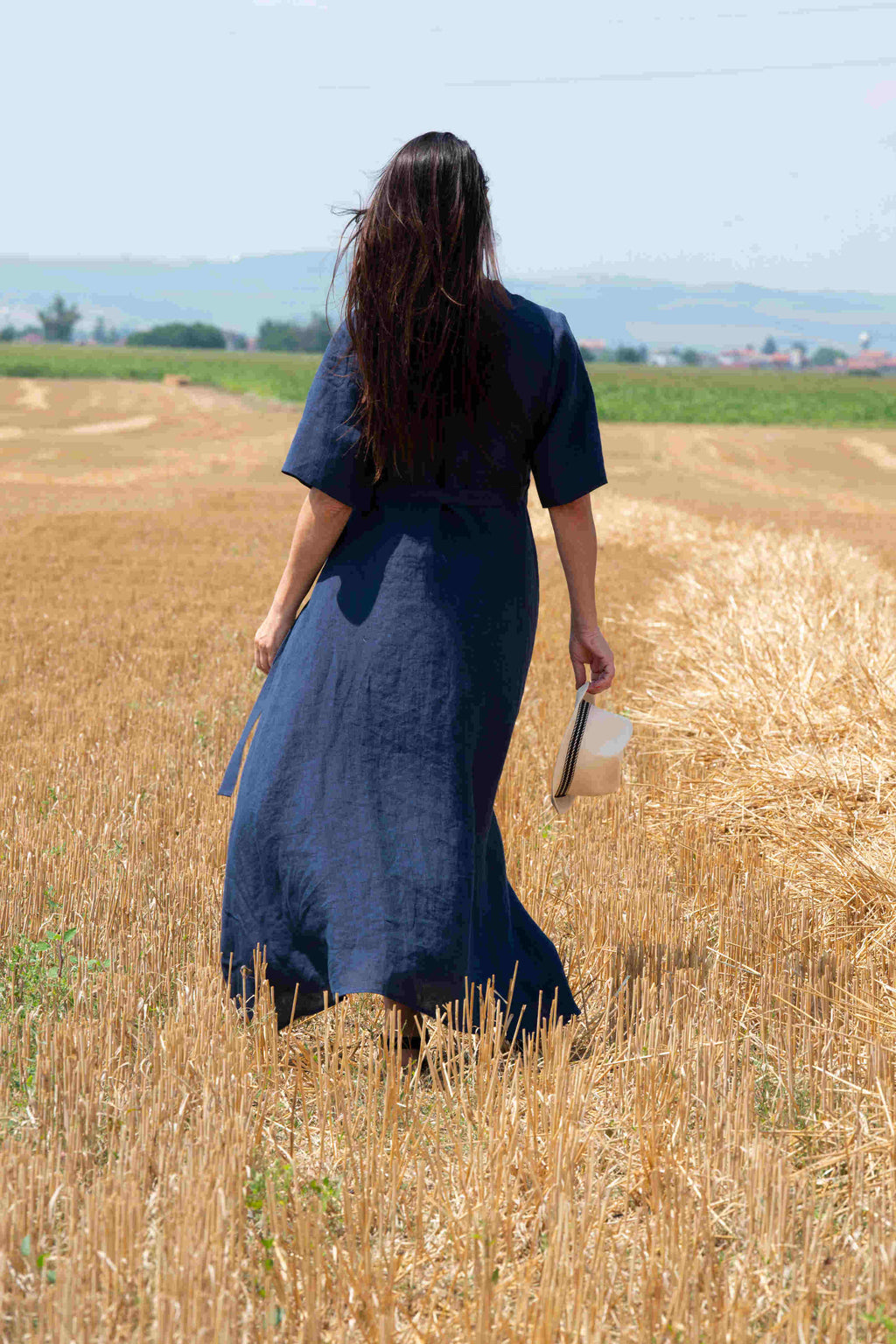 linen wrap summer dress - Eug fashion #dark-blue