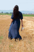 linen wrap summer dress - Eug fashion #dark-blue