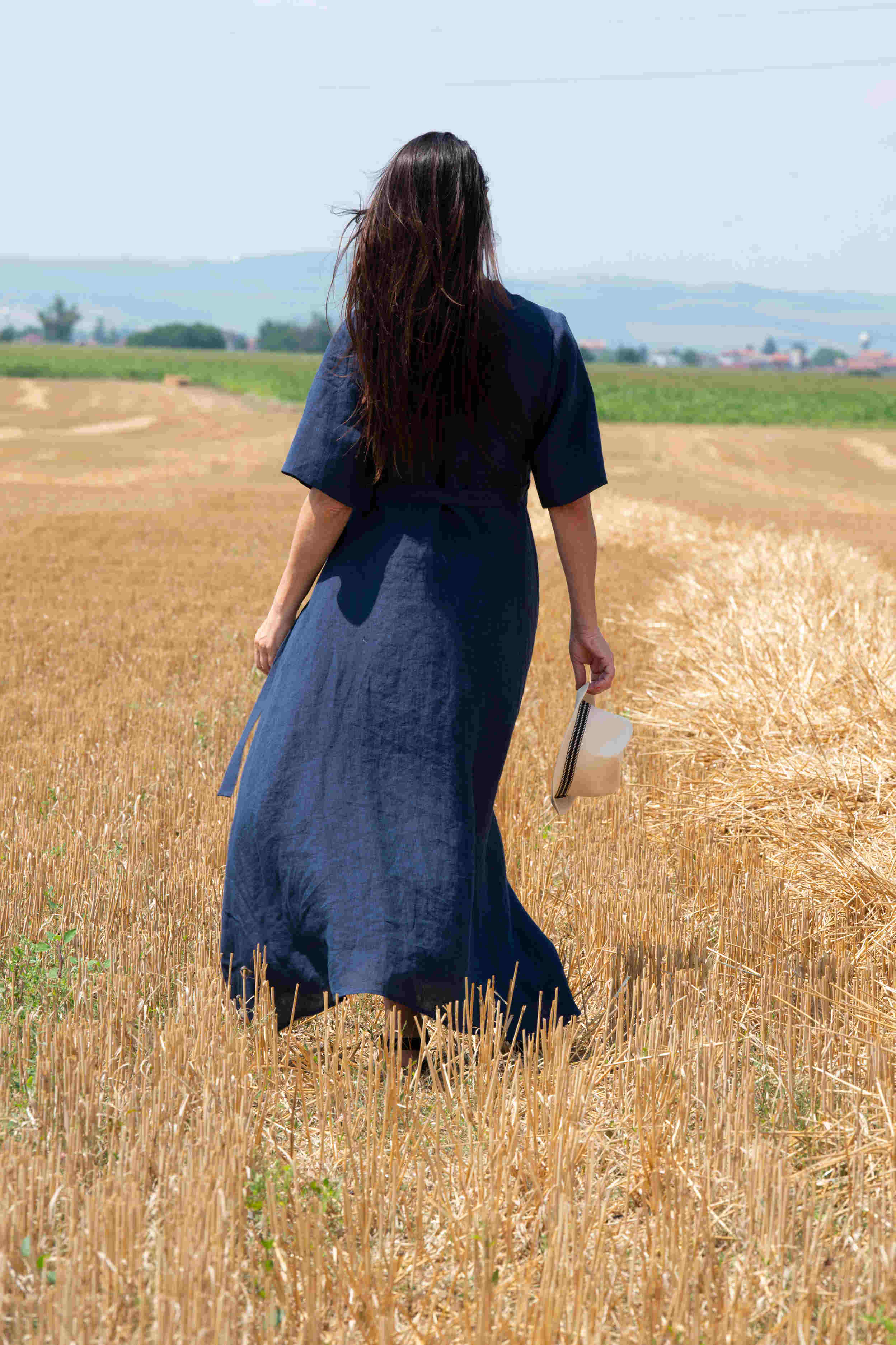 linen wrap summer dress - Eug fashion #dark-blue