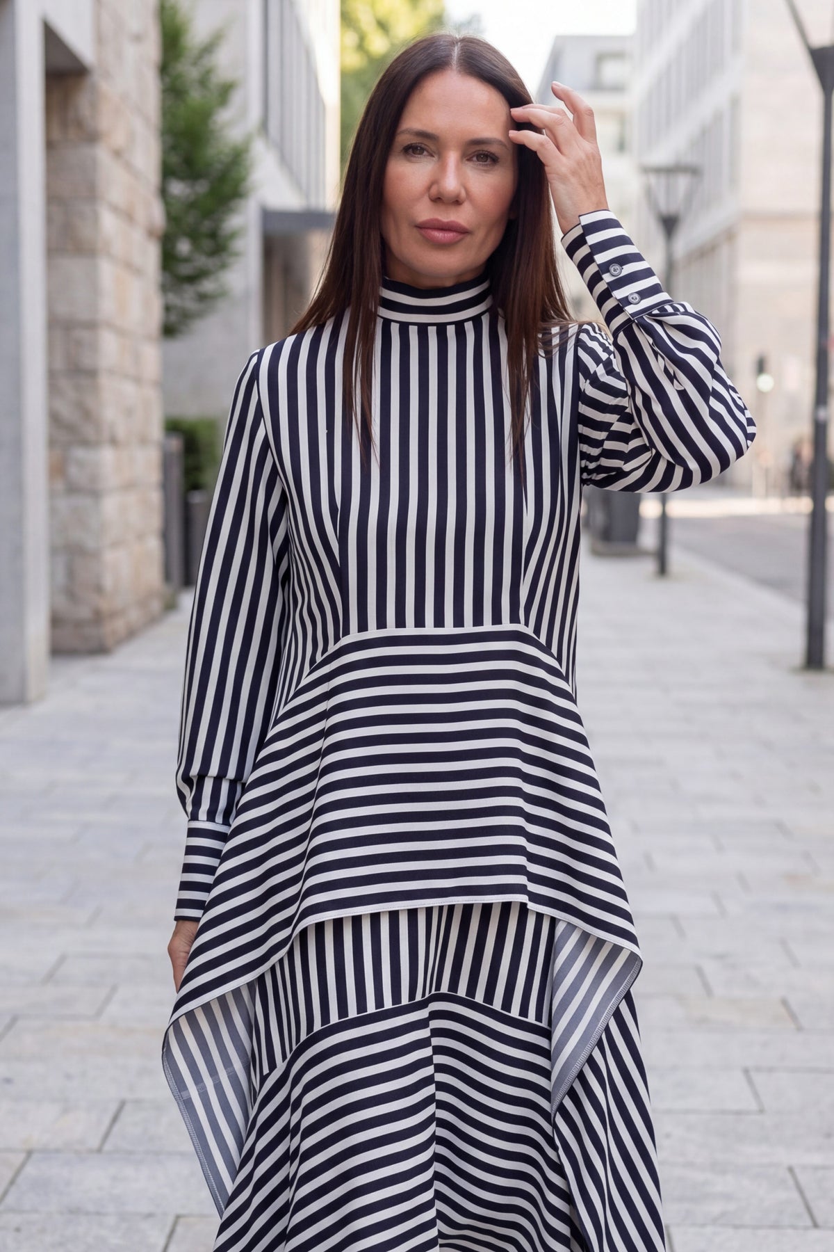 Striped layered ruffle dress Doa - EUG Fashion