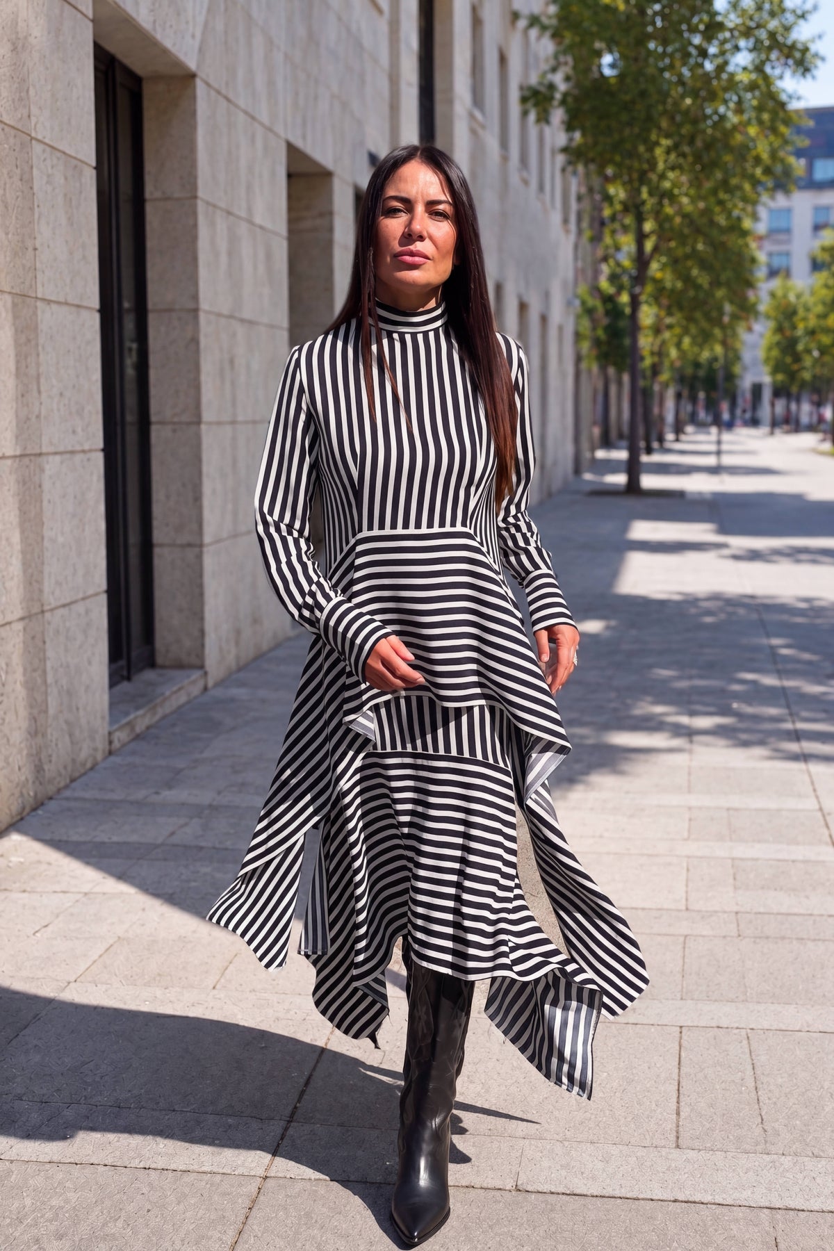 Striped layered ruffle dress Doa - EUG Fashion