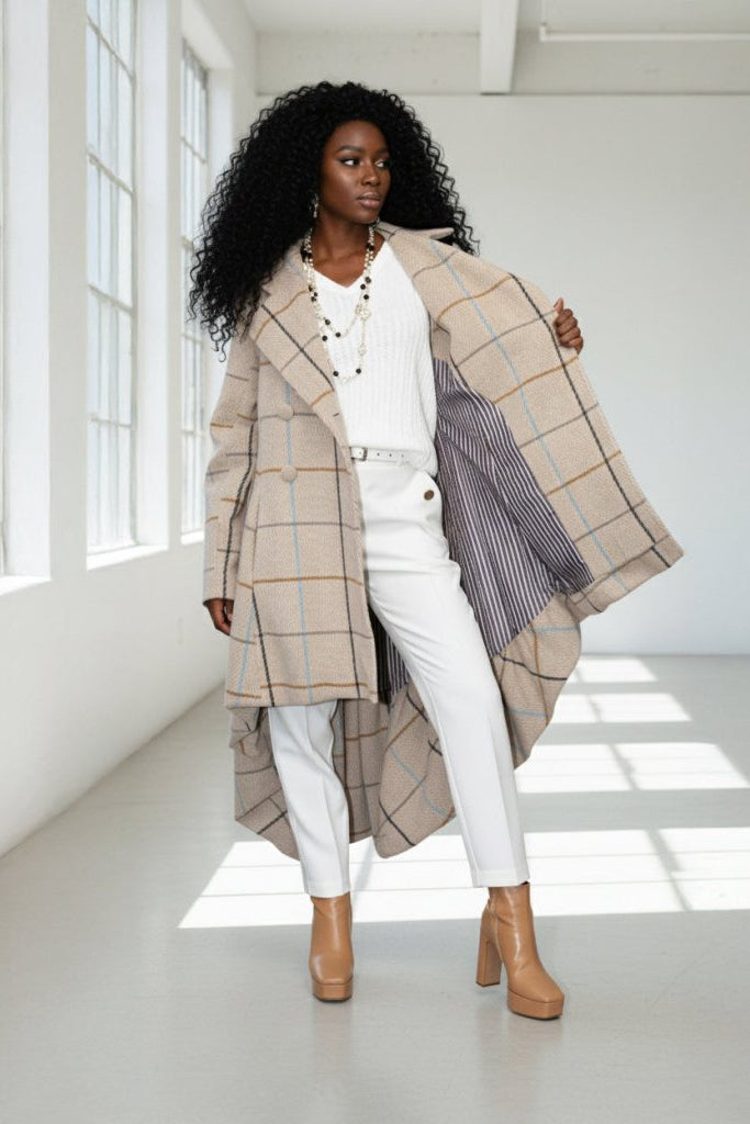 Double - Breasted Asymmetrical Coat Albena - EUG Fashion