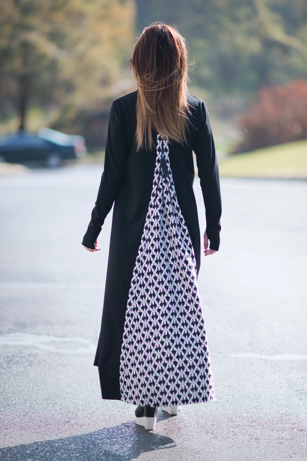 Black punto milano turtleneck A-line dress Rosa with houndstooth back panel - EUG Fashion #black

