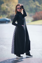 Black punto milano turtleneck A-line dress Rosa with houndstooth back panel - EUG Fashion #black
