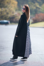 Black punto milano turtleneck A-line dress Rosa with houndstooth back panel - EUG Fashion #black

