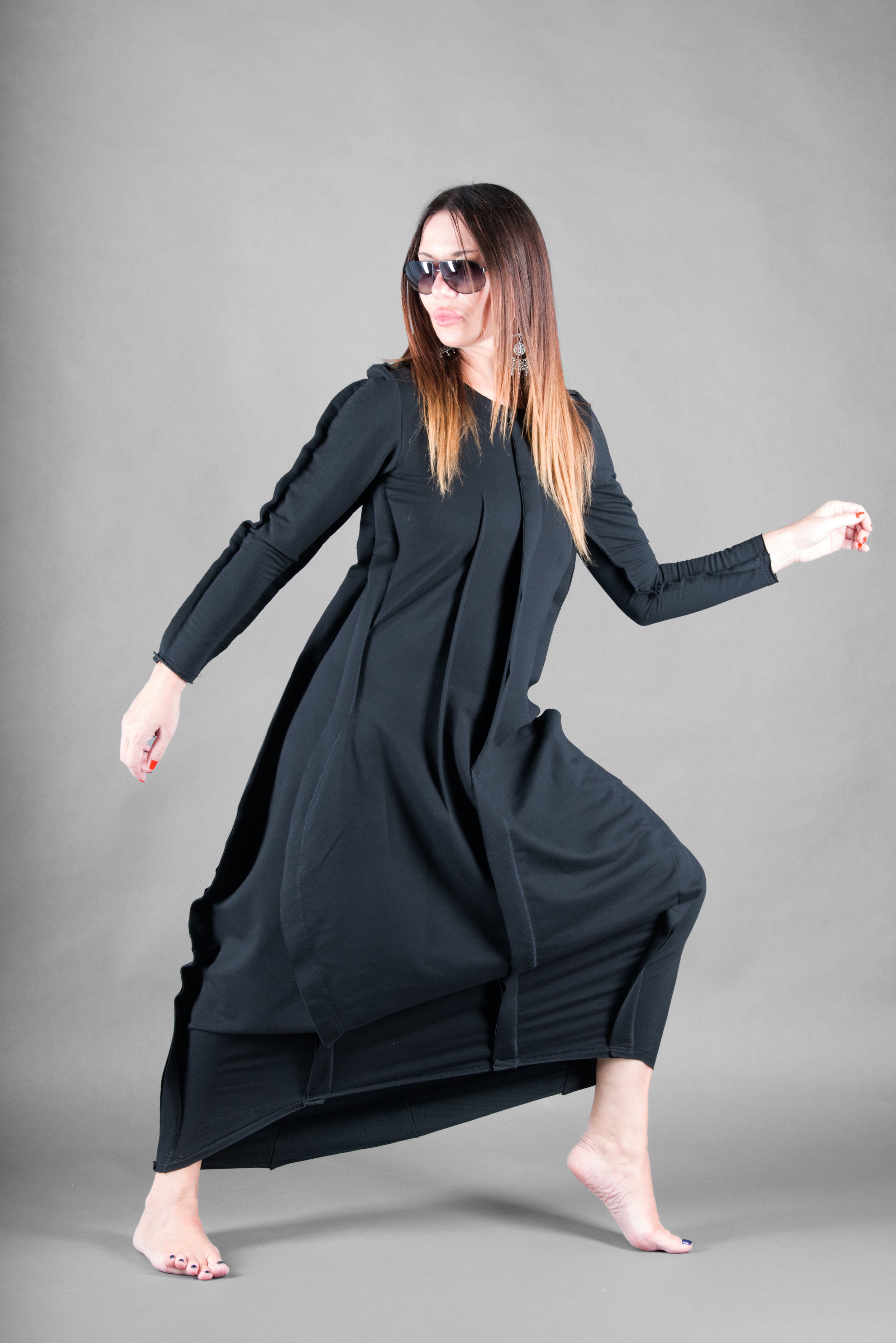 Black long cotton dress Benita — EUG Fashion #black
