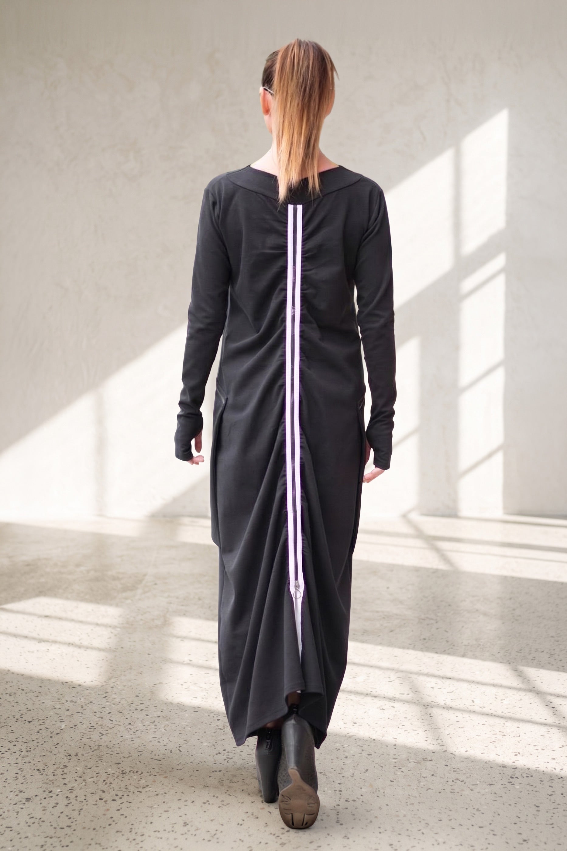 Black punto milano maxi dress Lara with white back panel - EUG Fashion #black
