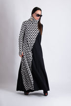 Black and white houndstooth turtleneck A-line dress Vivian - EUG Fashion 
