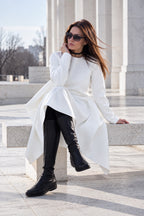 Off white asymmetric poncho dress Holly with belt and back zip - EUG Fashion #off-white
