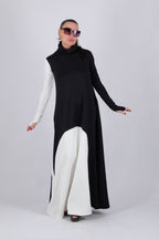 Black and white A-line punto milano dress Vivian - EUG Fashion 