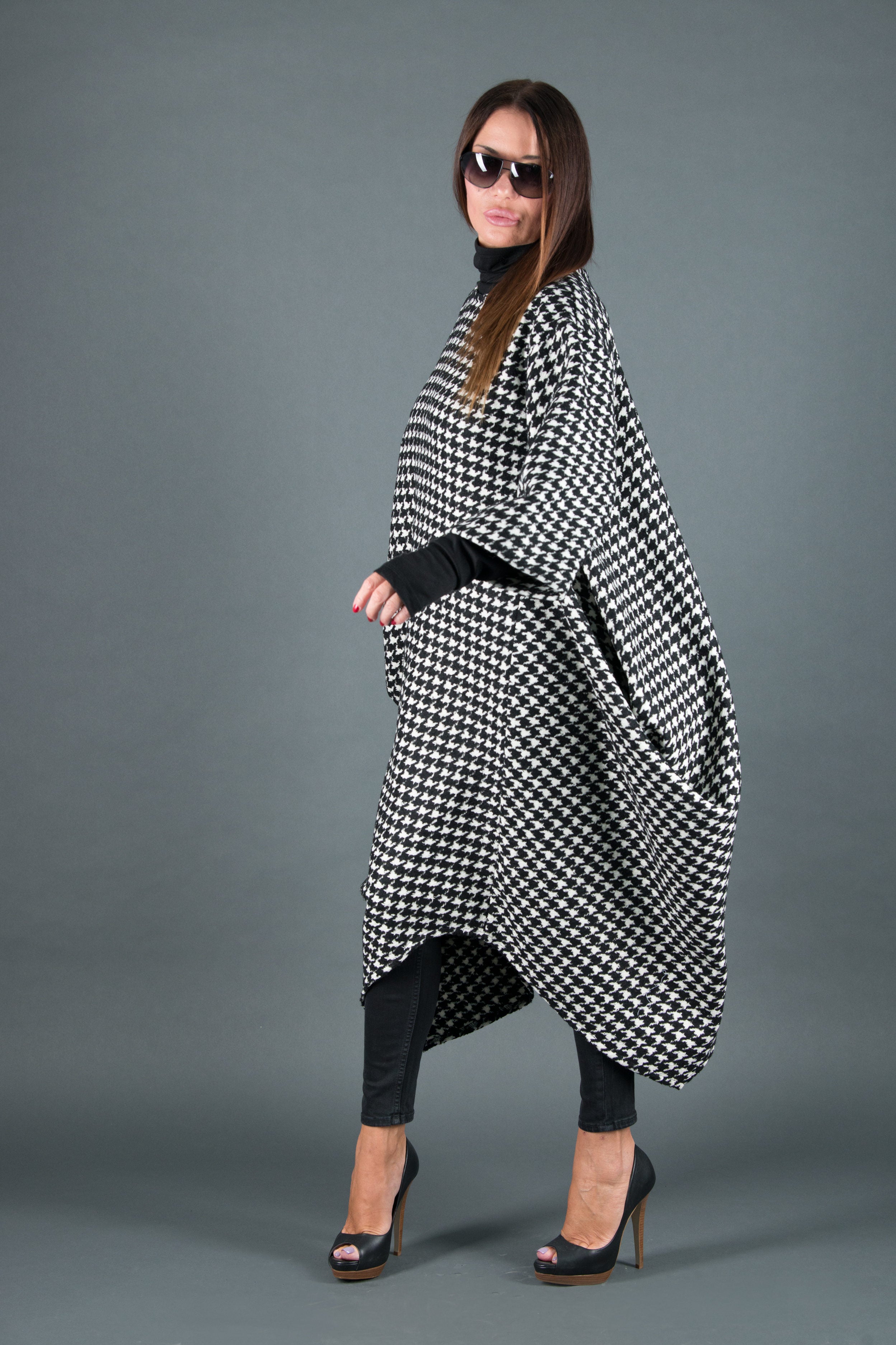 Houndstooth poncho dress Tracy - EUG Fashion