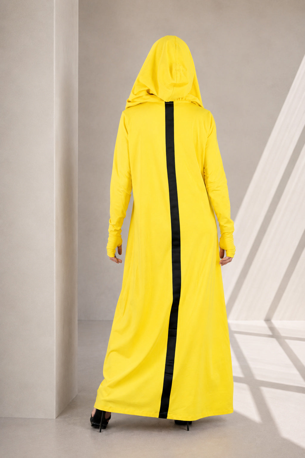 Yellow hooded maxi dress Ramy with African print - EUG Fashion
