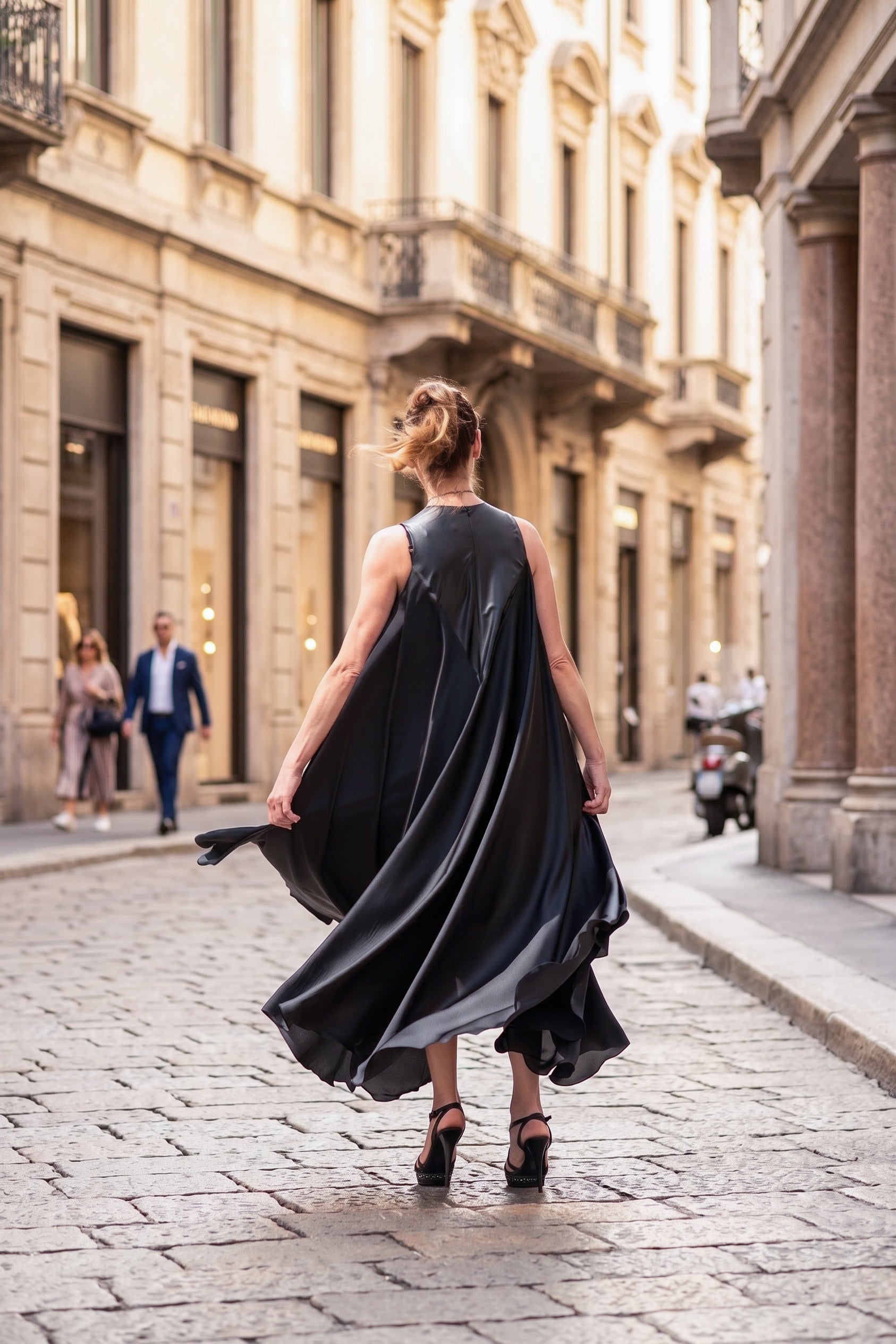 elegant black long a line dress
