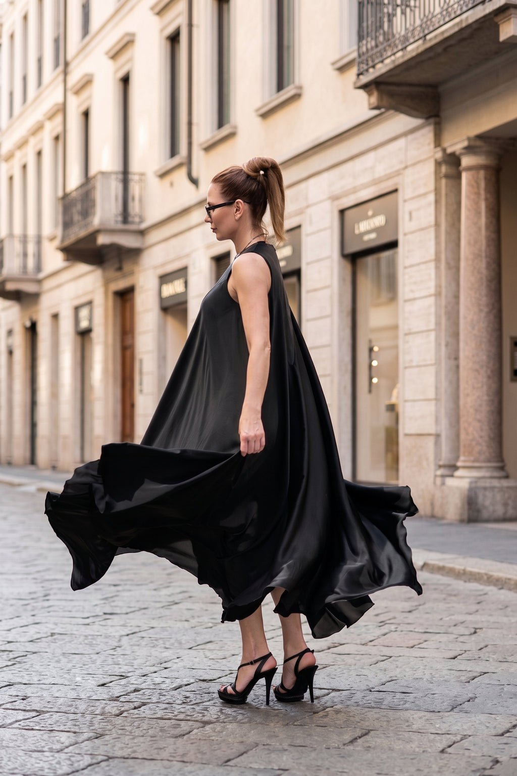 elegant black long a line dress