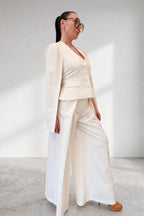 White cape blazer with fitted vest front, V-neckline and button closure - elegant cape panels from shoulders, Oslo | EUG Fashion #white