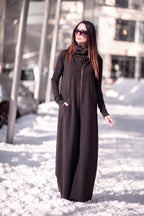 hooded cotton jumpsuit #dark-brown