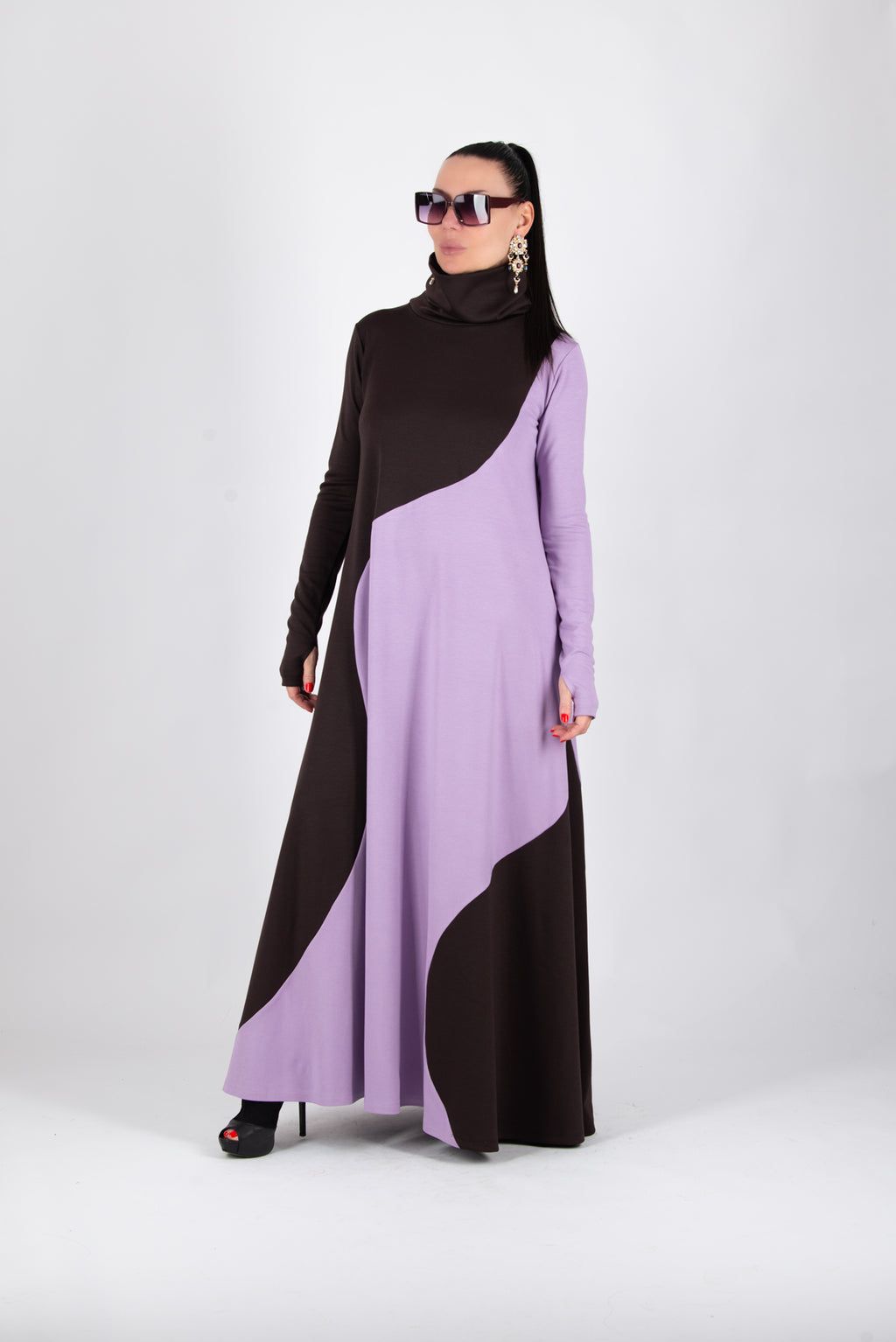Light purple and chocolate brown A-line dress Vivian - EUG Fashion 

