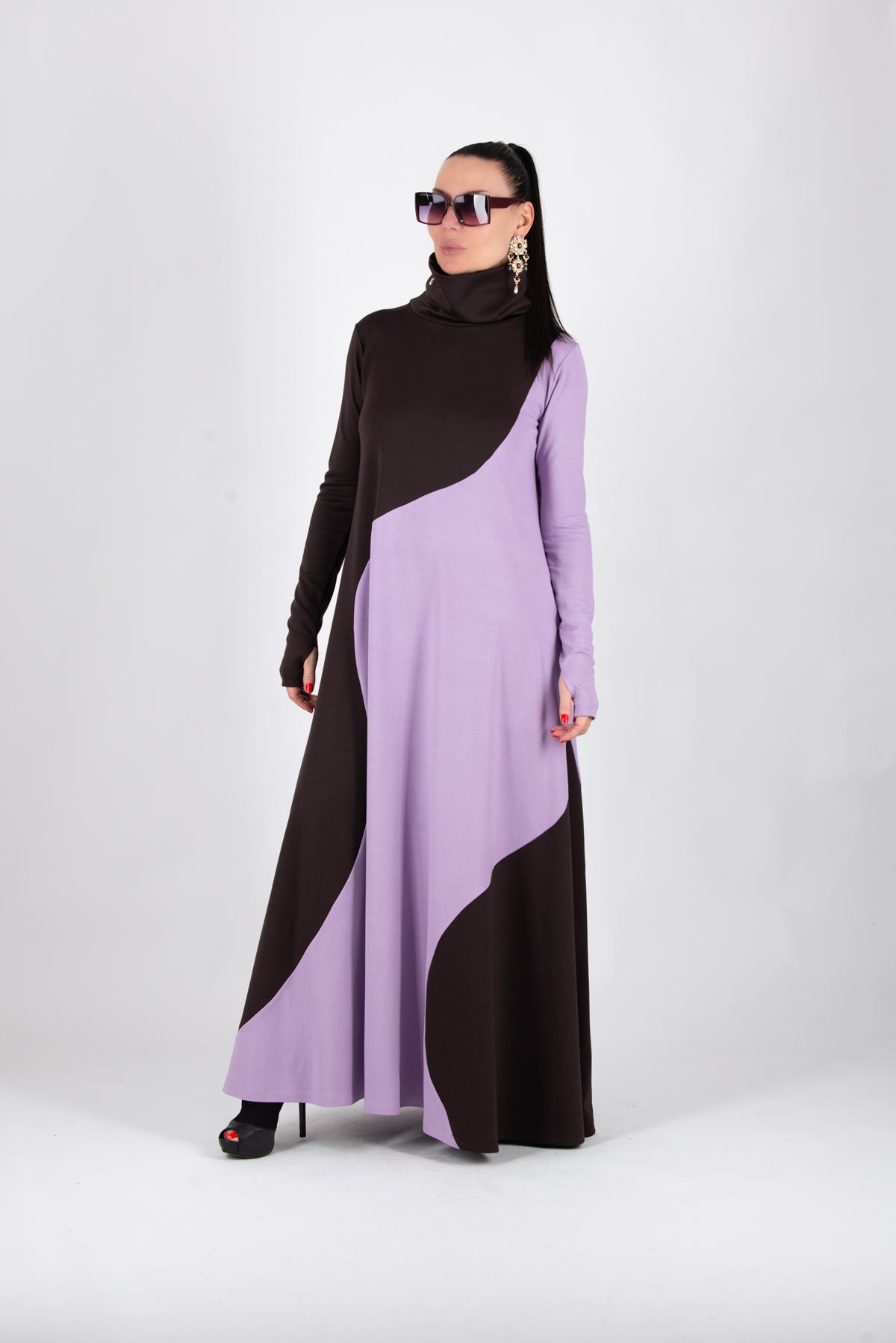 Light purple and chocolate brown A-line dress Vivian - EUG Fashion 
