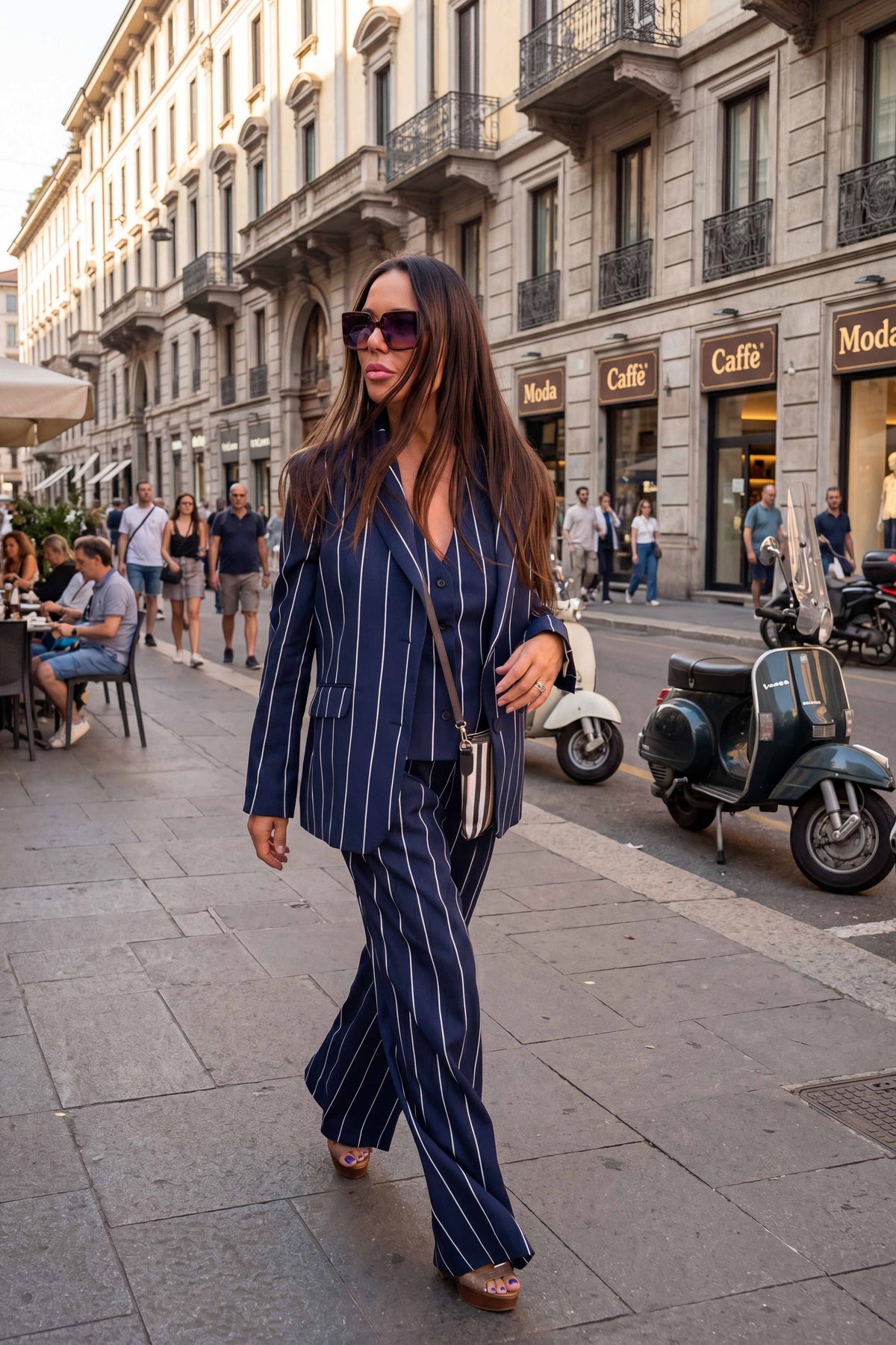 Navy and white striped waistcoat with open back and button closure - fully lined, made to wear under a blazer, Yamas | EUG Fashion #navy
