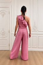 off-shoulders-linen-jumpsuit - EUG fashion #pink