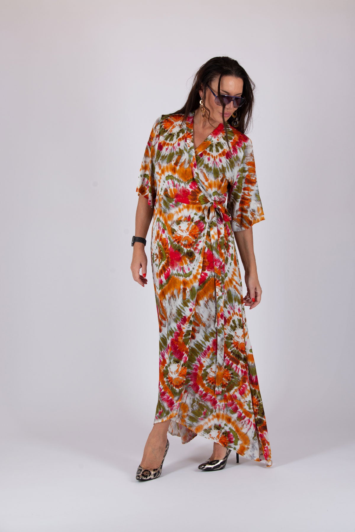 Wrap cotton tie-dye maxi dress - EUG fashion