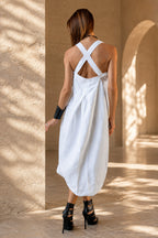 linen elegant sleeveless dress - EUG fashion #white