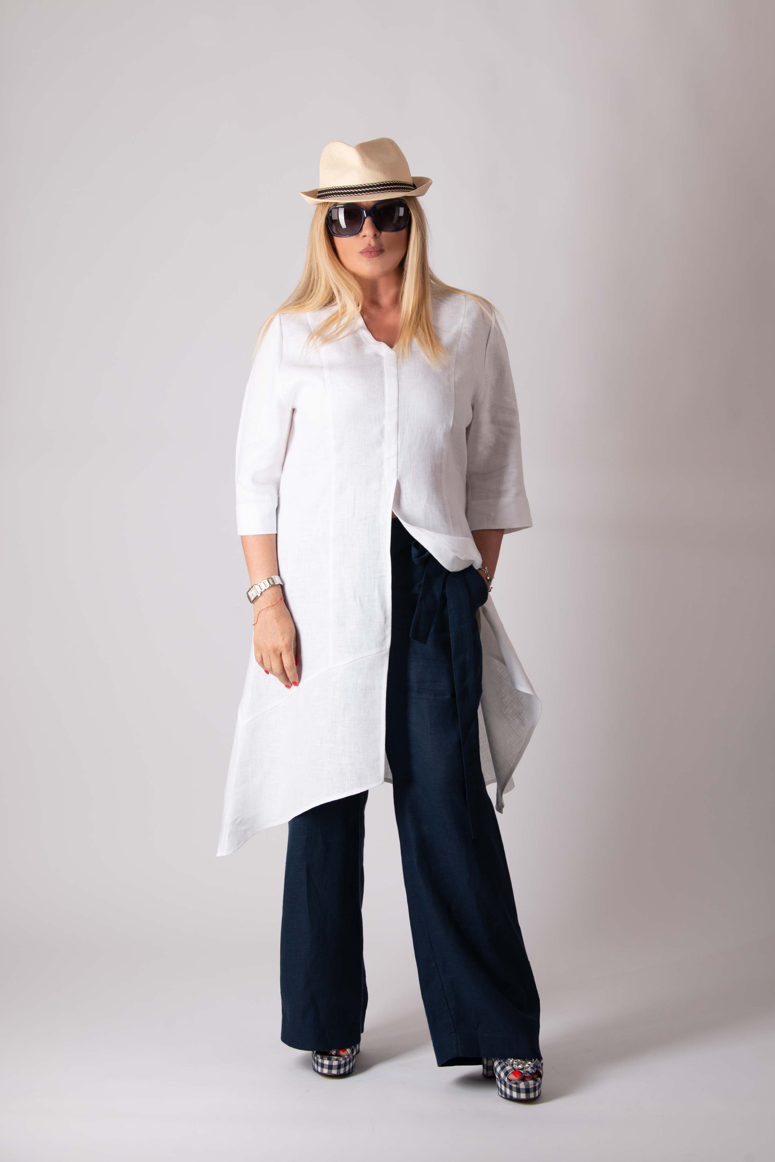 elegant woman linen top tunic