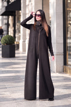 hooded cotton jumpsuit #dark-brown