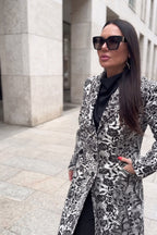 Off-white embroidered wool coat Astela with blue lining and notched lapel - EUG Fashion #off-white
