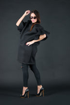 Black neoprene dress with ruffle sleeves Ester BF - EUG Fashion #black
