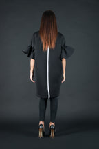Black neoprene dress with ruffle sleeves Ester BF - EUG Fashion #black
