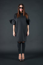 Black neoprene dress with ruffle sleeves Ester BF - EUG Fashion #black
