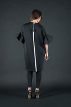 Black neoprene dress with ruffle sleeves Ester BF - EUG Fashion #black

