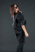 Black neoprene dress with ruffle sleeves Ester BF - EUG Fashion #black

