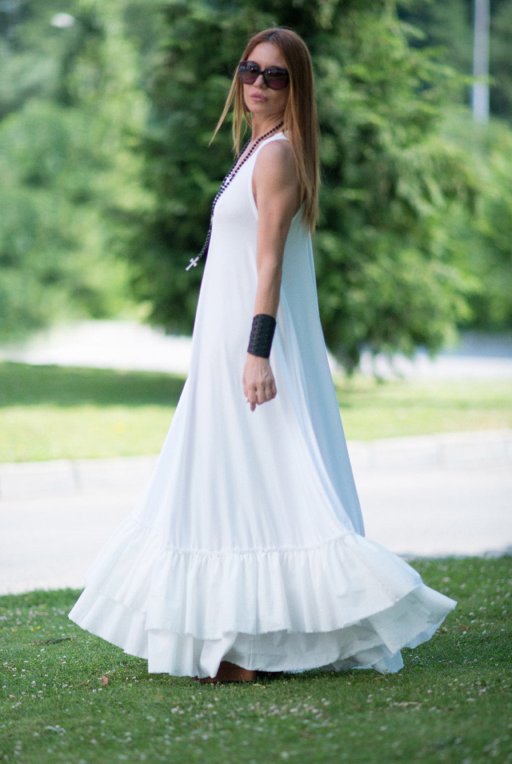 White Cotton Maxi Dress CARMEN EugFashion 