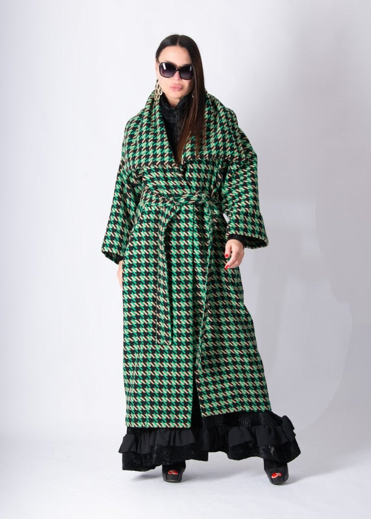 Green Houndstooth Coat OFELIA - EUG Fashion