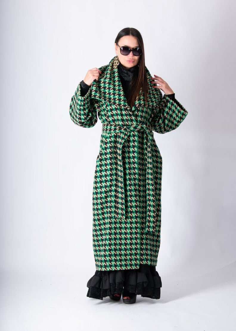Green Houndstooth Coat OFELIA - EUG Fashion