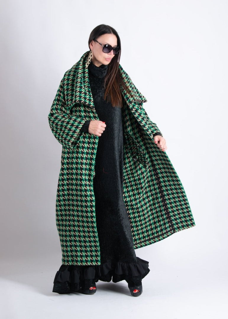 Green Houndstooth Coat OFELIA - EUG Fashion