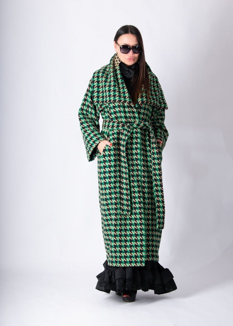 Green Houndstooth Coat OFELIA - EUG Fashion