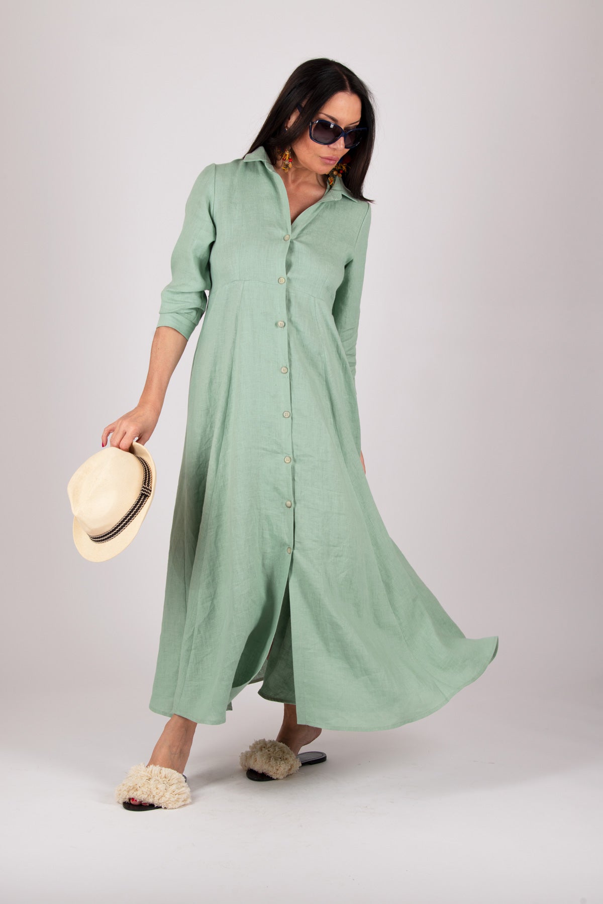 linen-shirt-long-dress #mint-green