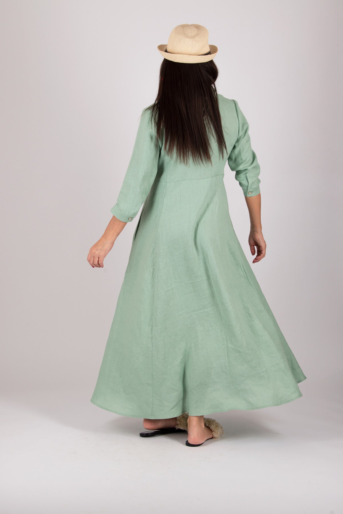 linen-shirt-long-dress #mint-green