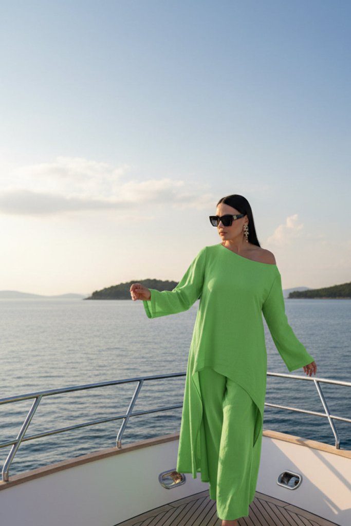 Green Linen Pants JESIKA - EUG Fashion