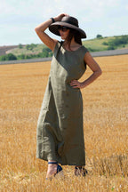 linen woman summer sleeveless dress - Eug fashion #military-green