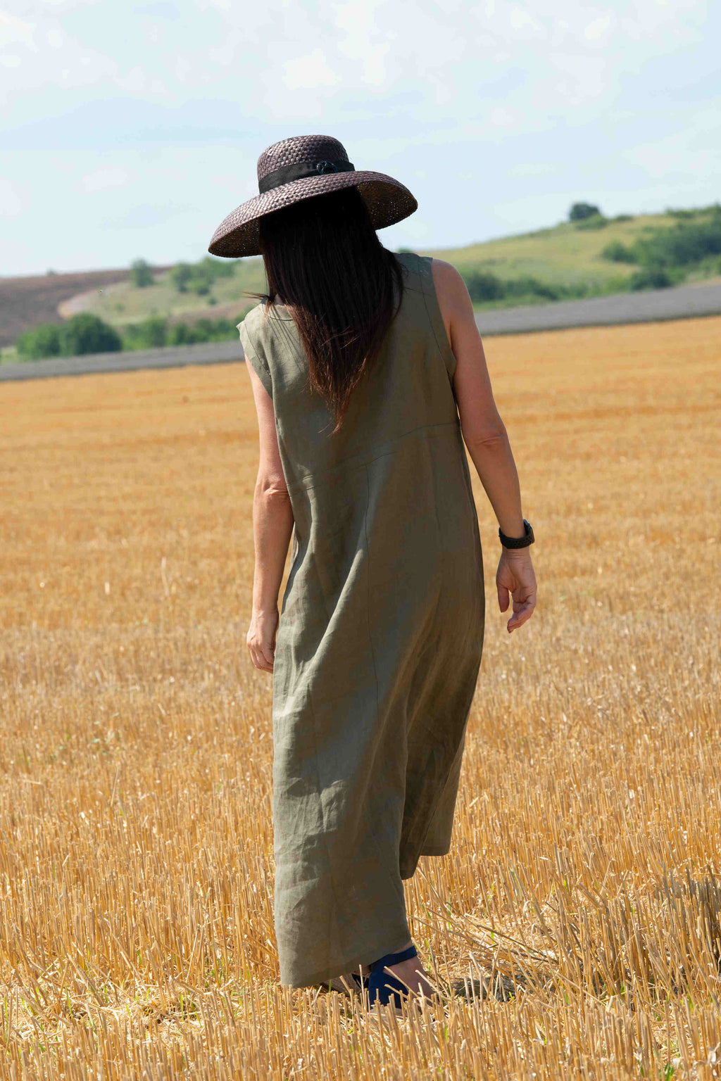linen woman summer sleeveless dress - Eug fashion #military-green